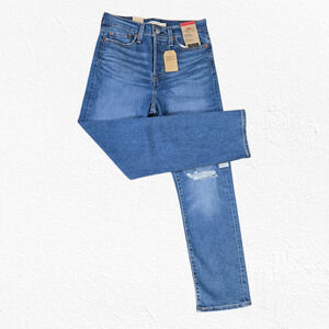 Levi's Wedgie Straight Medium Wash High Waisted Distressed Ankle Jeans Size 28